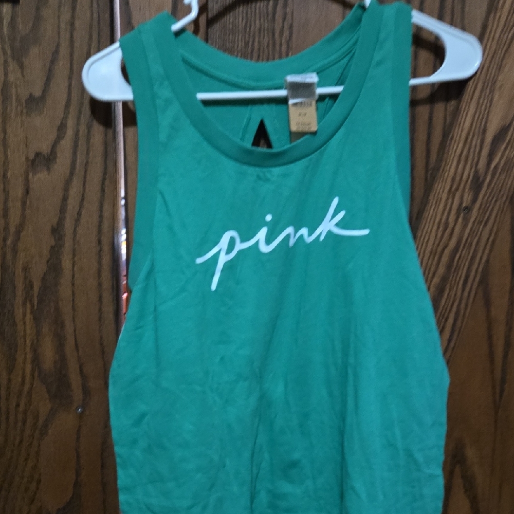 Green Tank Top with Pink Logo